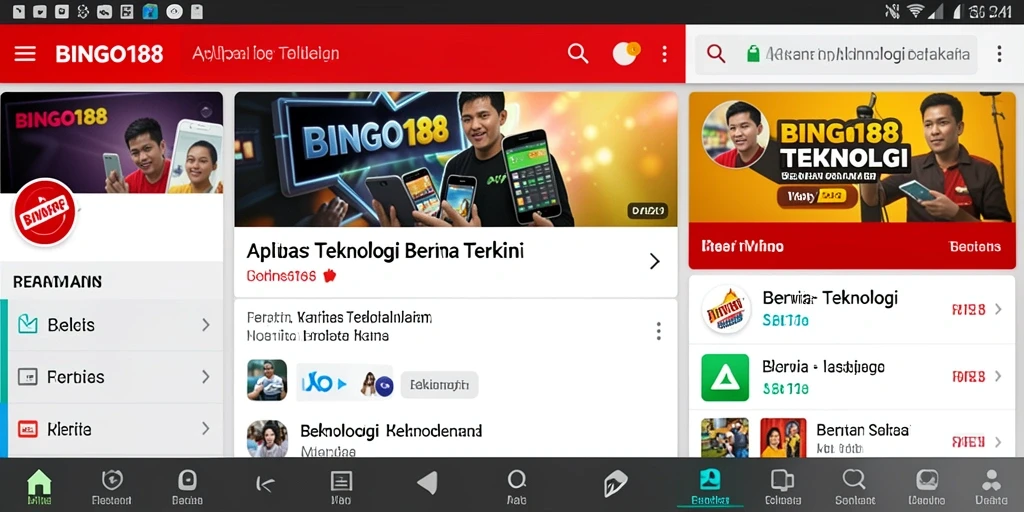 Antarmuka modern aplikasi BINGO188 yang menampilkan berita teknologi.
