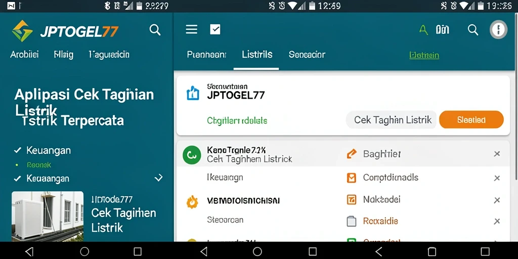 Antarmuka aplikasi JPTOGEL77 untuk cek tagihan listrik.